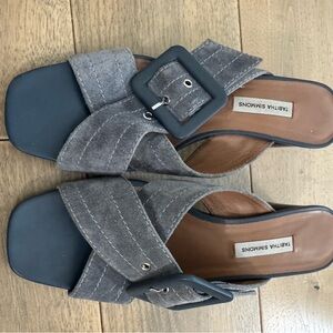 Tabitha Simmons Blue and Gray Suede Mules - size 40